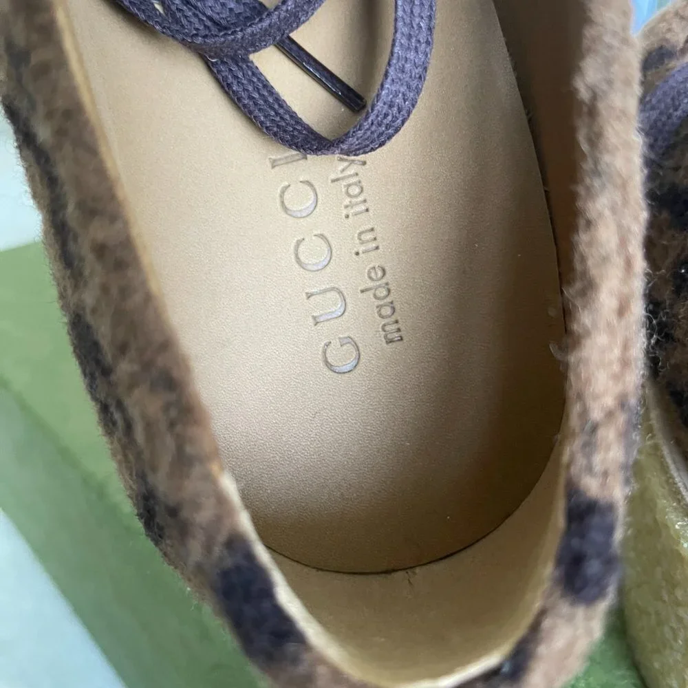 Gucci Hooper Men's Brown Lace up Knit Fur GG shoe, Sz. Gucci 9, , 719712